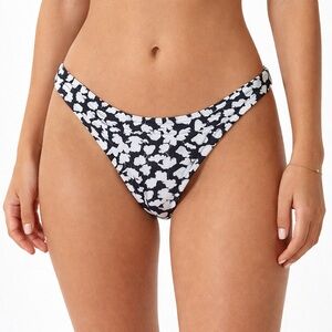 ViX Paula Hermanny XS Navy White Floral Julieta Cheeky Bikini Bottom NWT Gold